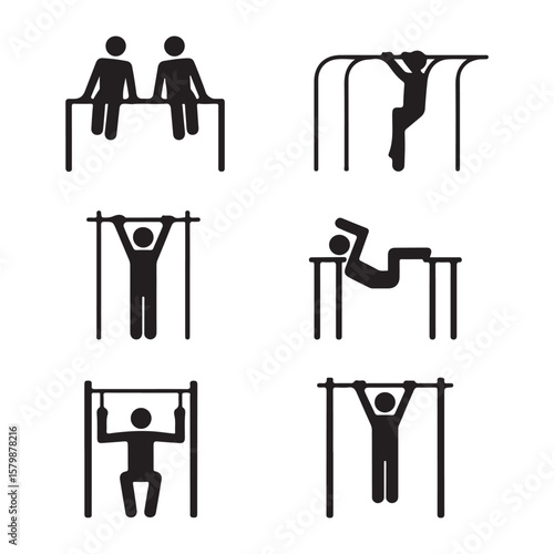 People performing exercises on a pullup bar