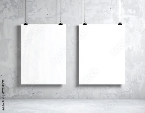 Blank posters on a concrete wall