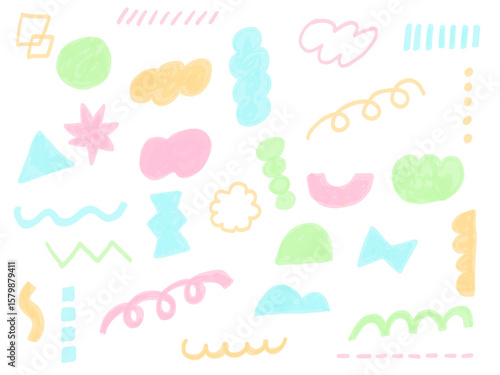 手描きあしらいセット　幾何学模様　パステル　かわいい