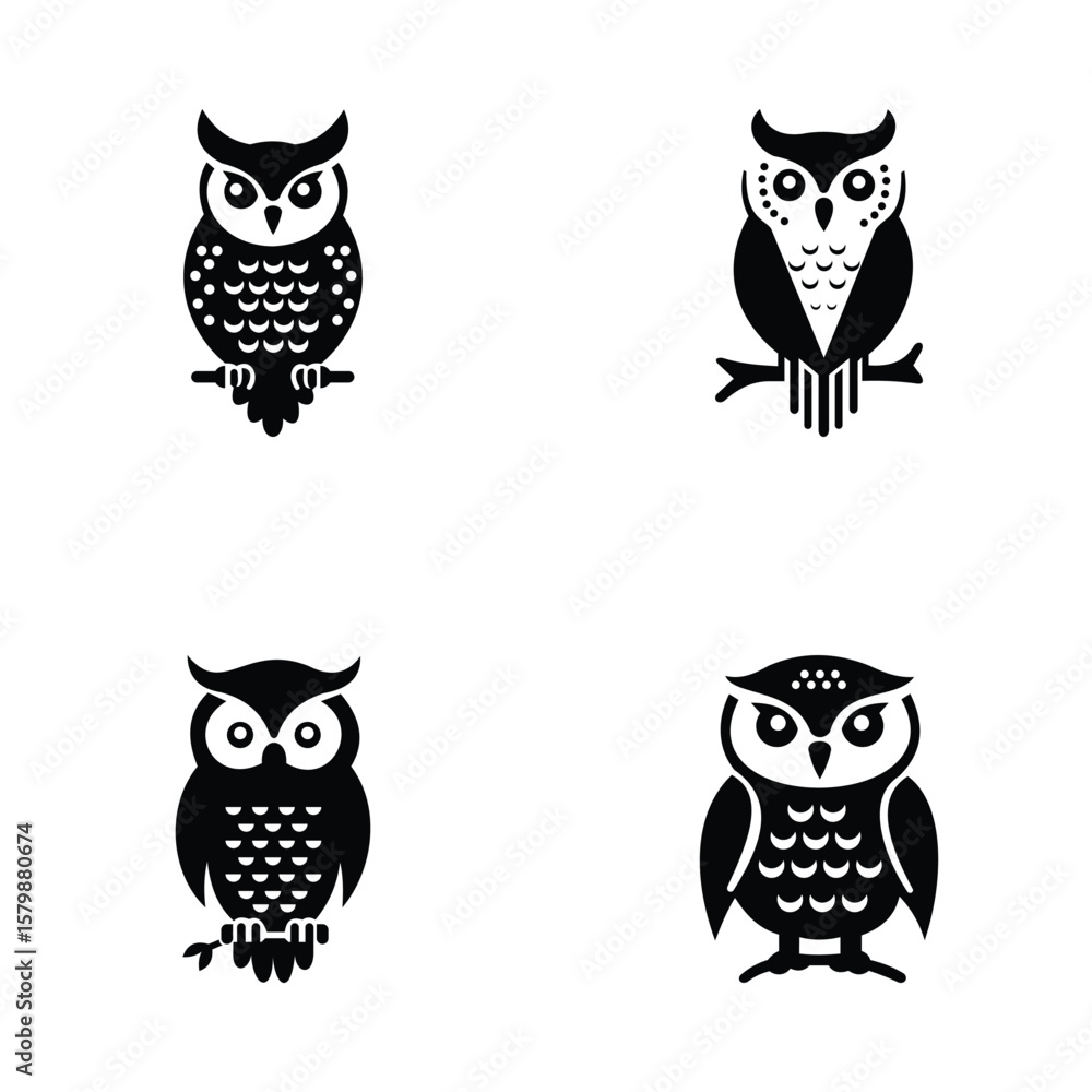 Fototapeta premium 4 Owl Vector Silhouettes Set