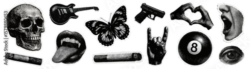 Eclectic monochrome sticker collection vector