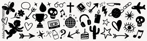 Eclectic black icon collection, element vector set
