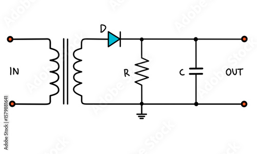 Half-wave rectifier circuit with filter capacitor converting AC to DC.
