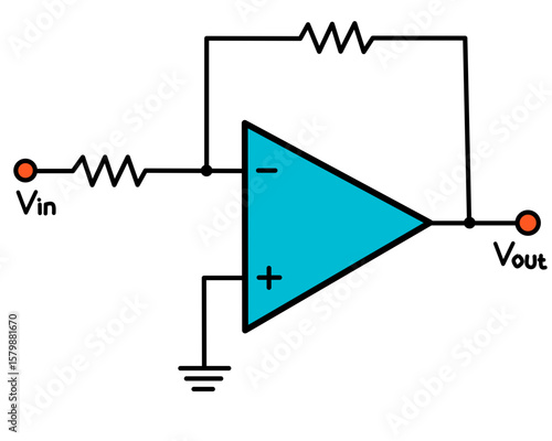 Simple inverting operational amplifier circuit demonstrating voltage amplification.