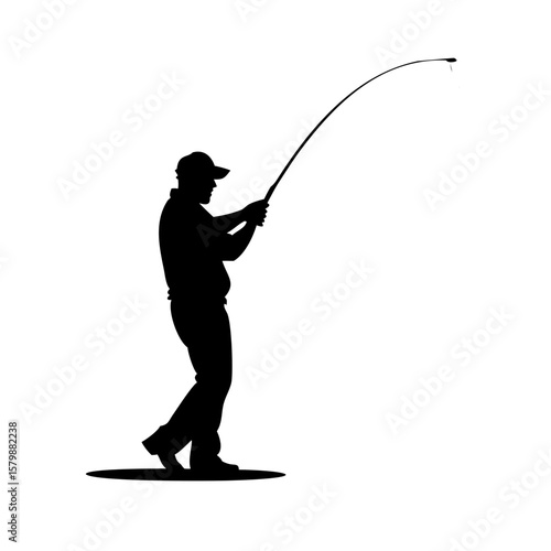 silhouette of a fisherman with a fishing rod