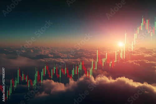 Stock market chart going above clouds
