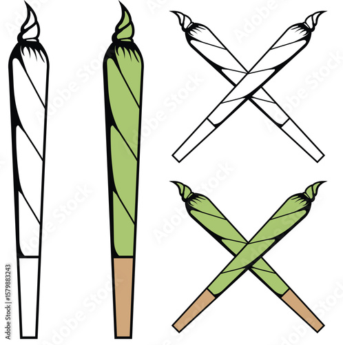 Set of weed joint vector illustration. Crossed weed joint	