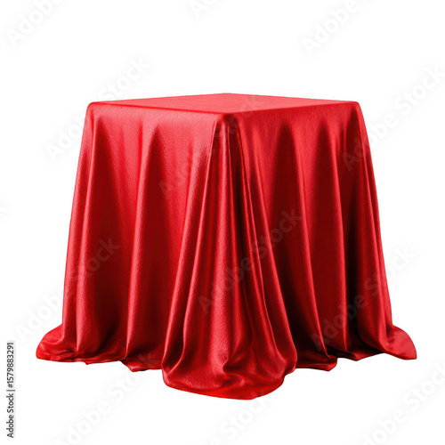 Red silk draped cube