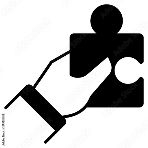 Hand-Assembling Jigsaw Black Fill Icon