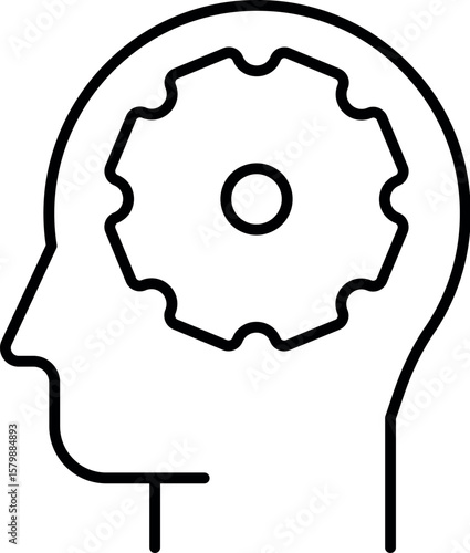 Gear in Head Isolated Line Icon for Graphics, Designs, Books, Adverts, Apps