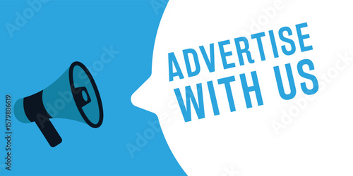 Vector art of a blue megaphone announces an advertising opportunity in a speech bubble