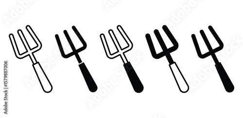 Pitchfork Icons Set Black and White Color Simple Style Vector Design Illustration