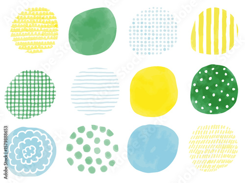 手描きあしらいセット　丸　パターン　水彩