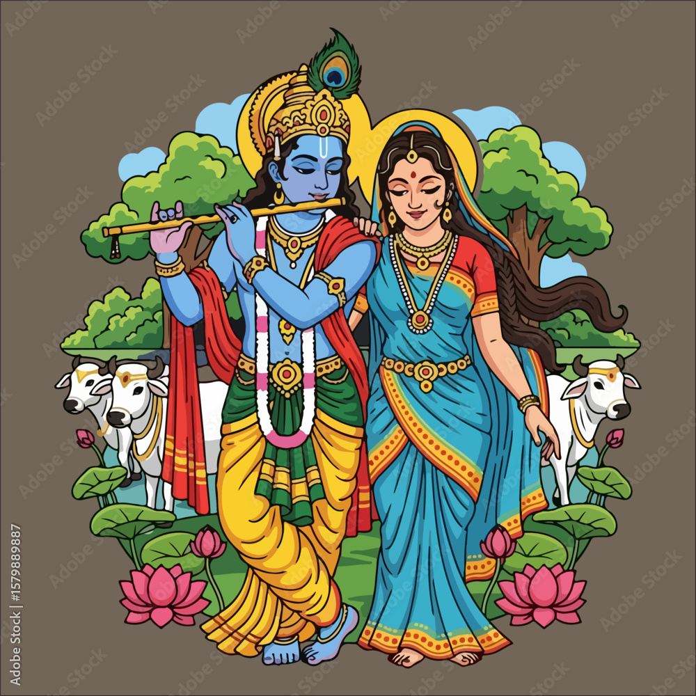 Obraz premium Radha Krishna Vector