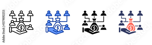 Crowdfunding icon sheet multiple style collection