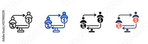 Peer To Peer Lending icon sheet multiple style collection