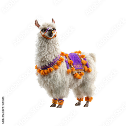 Adorned Llama  Charming Andean Alpaca in Traditional Clothing
