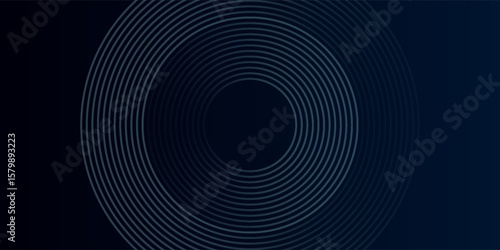 Blue abstract background with glowing circles. Swirl circular lines pattern. Geometric spiral. Twirl element. Modern graphic design. Futuristic technology concept.