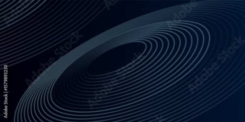 Blue abstract background with glowing circles. Swirl circular lines pattern. Geometric spiral. Twirl element. Modern graphic design. Futuristic technology concept.