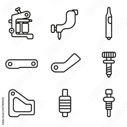 Rear screw grip icons tattoo machine coil contact icon vector armature needle