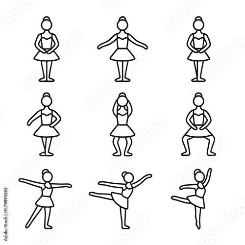 Tendu third relevé second vector first icons position fifth pose ballet icon