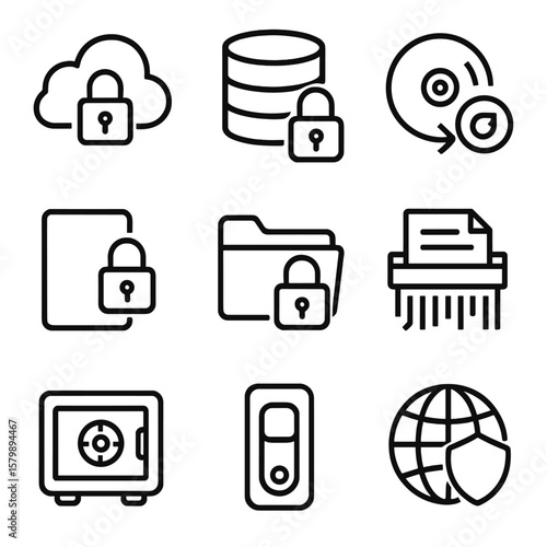 Network icon disk data database folder locked secure vector icons cloud backup