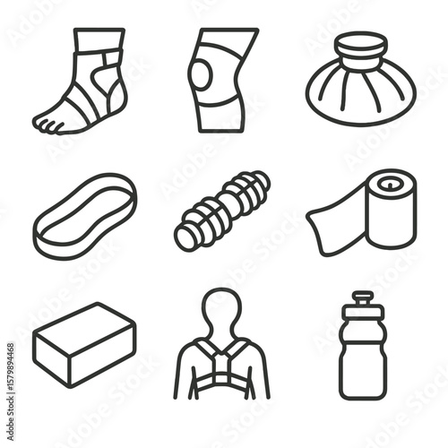 Stretching hydration icons icon ankle support band injury ballet vector bandage brace