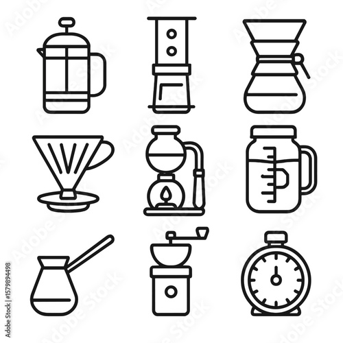 Dripper vector siphon aeropress brewing turkish chemex cezve brewer icons grinder icon