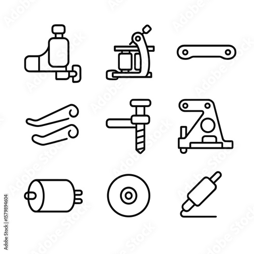 Icon machine cam spring coil wheel motor vector tattoo rotary screw