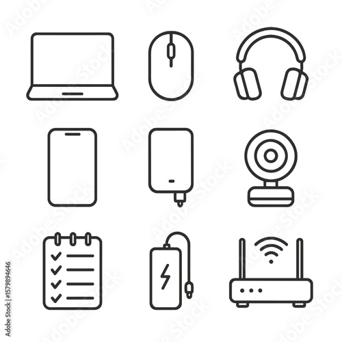 Freelance smartphone mouse drive planner icons tools icon wireless task vector headphones