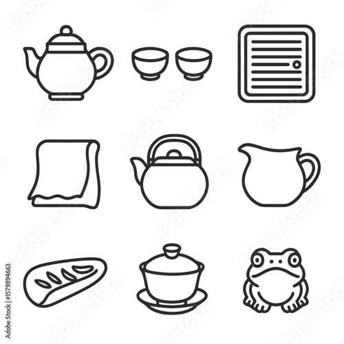 Pitcher tray lidded vector traditional kettle icon holder tea teapot bamboo
