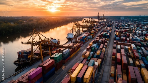 Wallpaper Mural Container Ship in Port at Sunrise Torontodigital.ca