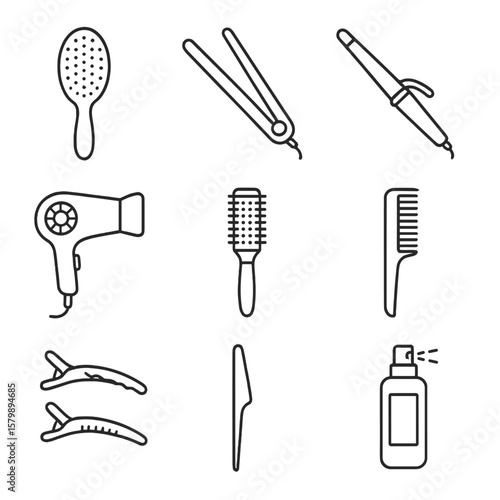 Wand hair icon hairdryer styling hairbrush iron clips brush icons tool spray
