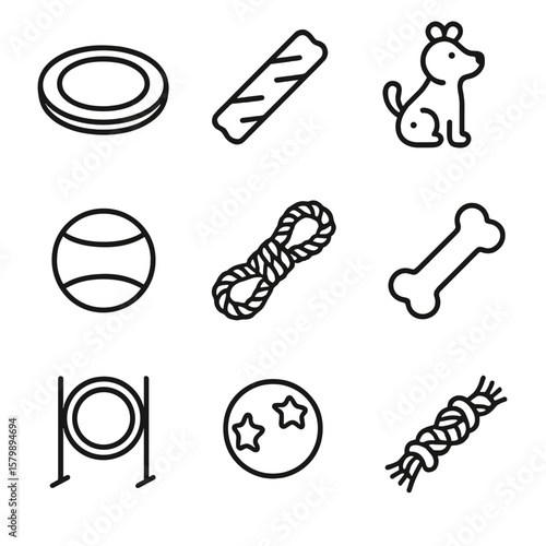 Agility dog rope toy icons frisbee icon treat knotted vector rubber stick