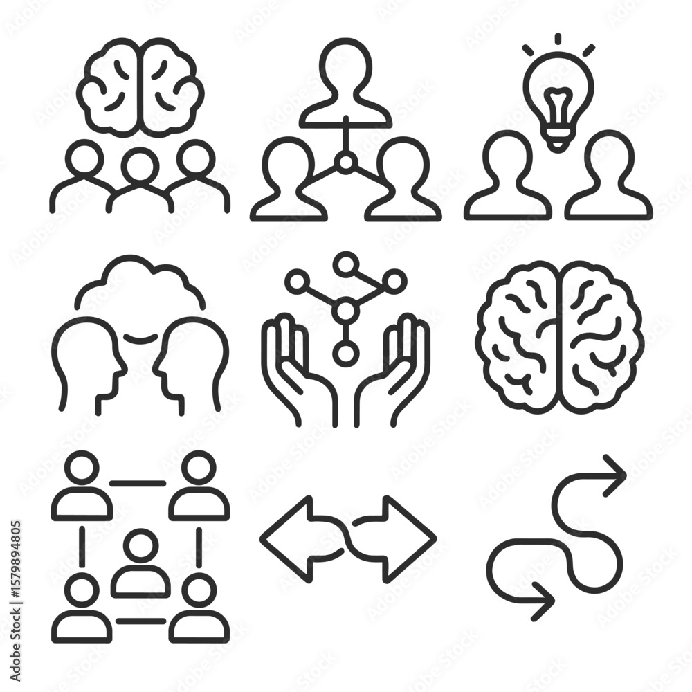 Collaboration icon network idea vector overlapping hands set heads nodes teamwork mind Collaboration icon network idea vector overlapping hands set heads nodes teamwork mind