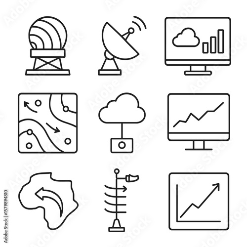 Wind screen vector line tools icon radar icons prediction data cloud doppler