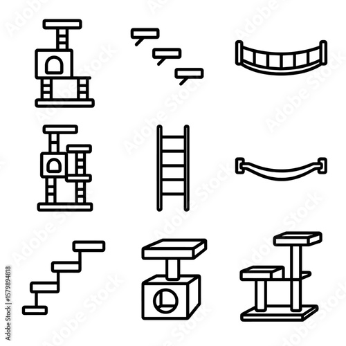 Climbing tower cat cube hammock wall shelf furniture modular icons icon vector