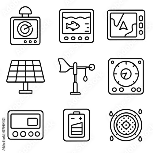 Computer autopilot waterproof vector boat device onboard icon tech icons radar navigation