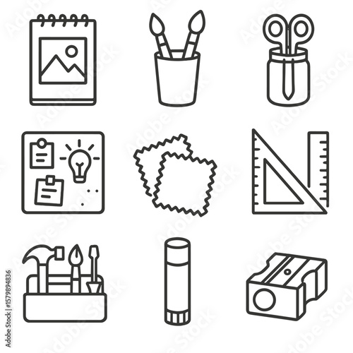 Icons fabric scissors tray vector paintbrush creative sketchpad icon sharpener swatches workspace