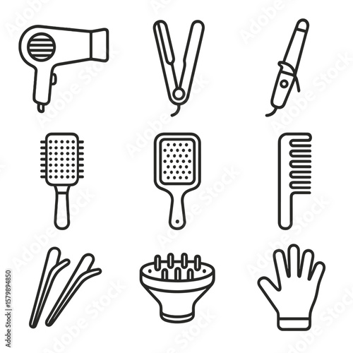 Icons hairdryer protection vector paddle heat icon clips brush curling hair iron