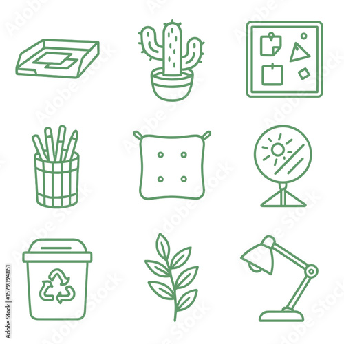 Desk seat wooden wall icon eco vector pen bamboo friendly leafy lamp