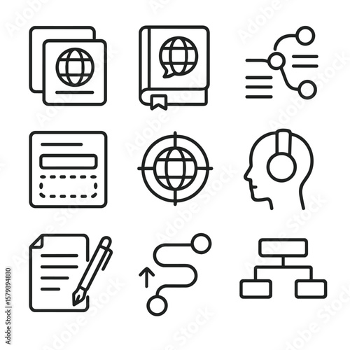 Learning icon sentence pen symbol vector icons language structure book listening grammar