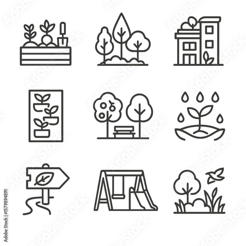 Set green orchard vector icon wall vertical public play icons eco habitat