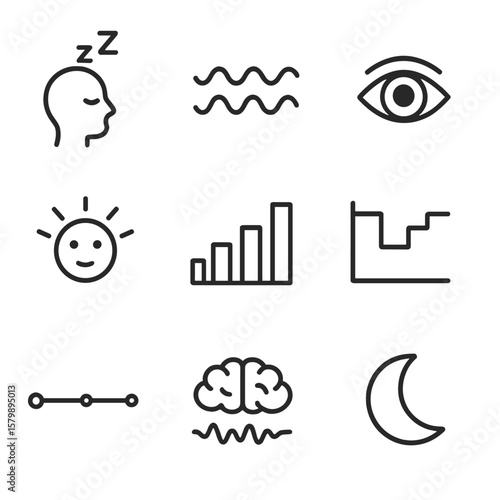 Timeline line deep cycle stage eye crescent awake sleep waves icon vector