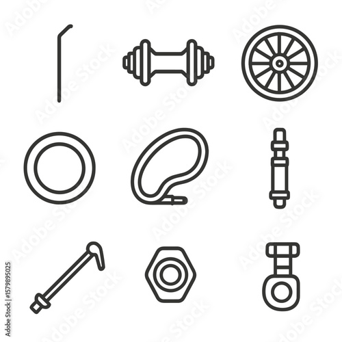 Component spoke bicycle icons vector skewer hub valve release nut nipple axle