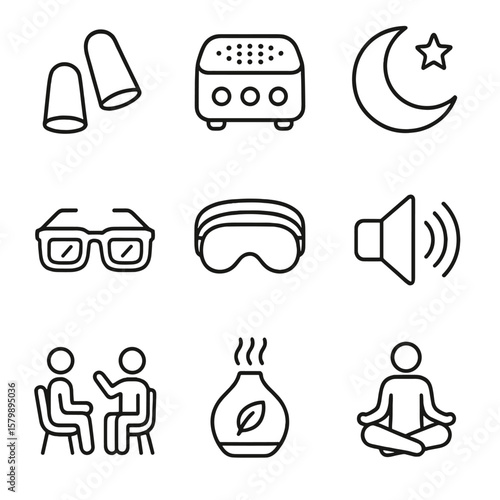 Blocker mask noise white machine sleep earplugs vector icon mindfulness icons tool