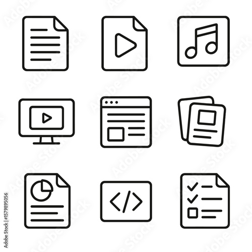 Learning icons practice presentation worksheet pdf audio icon snippet vector file infographic