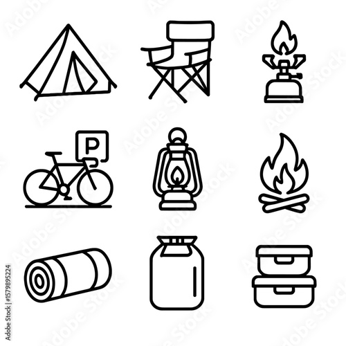 Stove cycling icon lantern vector sleeping dry pad tent camp food portable