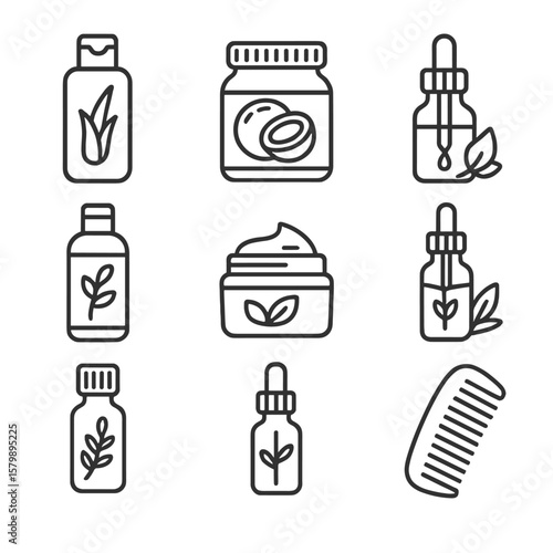 Care oil natural vector jar argan herbal coconut shea essential hair icon