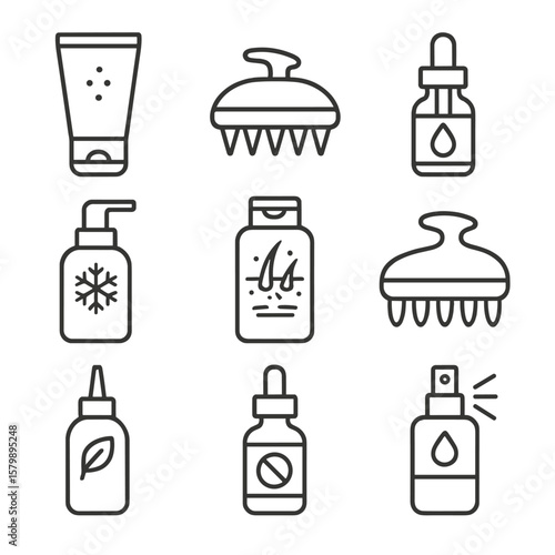 Icon soothing vector scalp shampoo care massager serum scrub cooling icons hydration